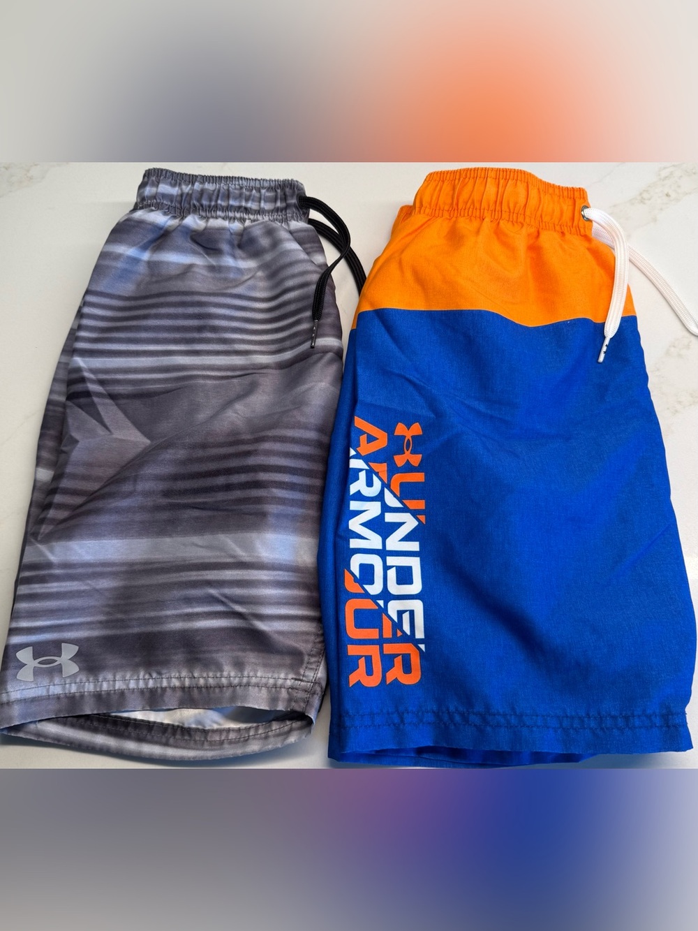 Under Armour Boys YMD Swim Trunks 2 Pair Bundle Blue Orange Gray Board Shorts